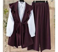 Damen Große Größen Set aus einfarbiger Kontrast-Rüschen-Blazer-Jacke mit Knöpfen und elegantem Pendler-Design + einfarbiger A-Linien-Rock mit Knöpfen,