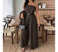 Damen Große Größen Set aus einfarbiger melierter Blazer mit Kragen und weitem Bein Jumpsuit, Herbst