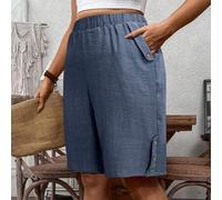 Damen Große Größen Shorts im französischen Stil für Urlaub/Pendeln, einfarbig mit Knopfverzierung und Taschen
