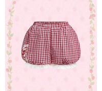 Damen Große Größen Sommer Lässig Landurlaub Stil Süße Cartoon Figur Grafik Karomuster Kontrast Schiffon Rüschen Saum Bubble Shorts