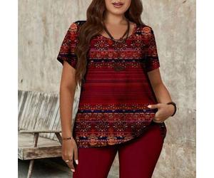 Damen große Größen Sommer Lässig Retro Muster T-Shirt und Caprileggings Slim Fit Set mit 2 Teilen