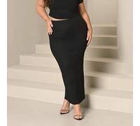 Damen Große Größen Sommer und Herbst Lässig Slim Elastischer Bund Schwarzer Basic Hüft-Langrock, Curvy Rock, Herbst Outfits, Damen Unterteil, Herbst D