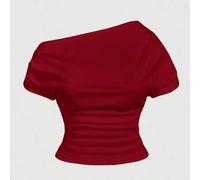 Damen Große Größen Strick Jacquard Schwarz & Weiß gestreiftes strukturiertes Top mit schräger Schulter, Schwarz & Weiß Streifen, Rippstrick, geraffte