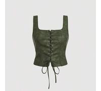 Damen Große Größen Vintage Ösen Schnürung Olivgrün Trägertops, Lässig Alltags Tragen, Herbst/Winter Top, Western, Konzert, Business, Arbeit, verwischt