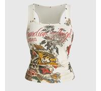 Damen Große Größen Vintage Streetwear Unisex Tiger-Muster & Sternen-Besatz Tanktop