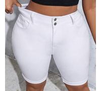 Damen Große Größen Weiße Denim Elastische Skinny Shorts,Seidig Smart Casual Sommerurlaub,Wandern,Western Büro Resort Wear,Elegante Abschlussfeier Rave