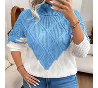 Damen Große Größen Zweifarbiger strukturierter Strick Rollkragenpullover, lässiger Alltagsartikel für Herbst/Winter