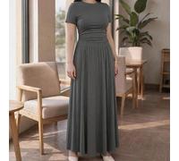 Damen Große Größen Zweiteiler aus Strick in Grau, Ganzjahres-Outfit, Lässig Fitted Stretch Kurzarm-Oberteil & Langer Rock, perfekt für Urlaub, Lässig