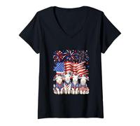Damen Group Goats Floral 4th of Juli US Flag Fireworks Farmer T-Shirt mit V-Ausschnitt