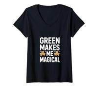 Damen Grün Macht Mich zum magischen irischen St. Patricks Day T-Shirt mit V-Ausschnitt