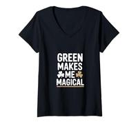 Damen Grün Macht Mich zum magischen irischen St. Patricks Day T-Shirt mit V-Ausschnitt