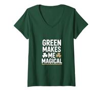Damen Grün Macht Mich zum magischen irischen St. Patricks Day T-Shirt mit V-Ausschnitt