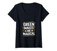Damen Grün Macht Mich zum magischen irischen St. Patricks Day T-Shirt mit V-Ausschnitt