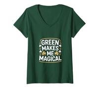 Damen Grün Macht Mich zum magischen irischen St. Patricks Day T-Shirt mit V-Ausschnitt