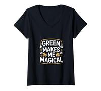Damen Grün Macht Mich zum magischen irischen St. Patricks Day T-Shirt mit V-Ausschnitt