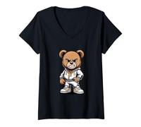 Damen Grumpy Bear Gold Kette Hoodie Streetwear Cartoon Design T-Shirt mit V-Ausschnitt