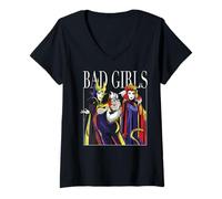 Damen Gruppenfoto der Bösewichte von Disney Villains Bad Girls, gemalt T-Shirt mit V-Ausschnitt