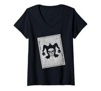 Damen Gruselig Joker Spielkarte T-Shirt mit V-Ausschnitt
