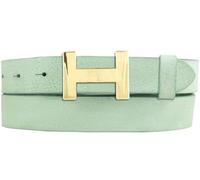 Damen-Gürtel HERMINE aus weichem Vollrindleder Vintage-Look 3 cm | Leder-Gürtel für Damen 30mm | Schmaler Ledergürtel Vintage für Damen 30mm | Gold glänzend | Mintgrün 80cm