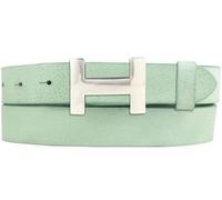 Damen-Gürtel HERMINE aus weichem Vollrindleder Vintage-Look 3 cm | Leder-Gürtel für Damen 30mm | Schmaler Ledergürtel Vintage für Damen 30mm | Silber glänzend | Mintgrün 90cm
