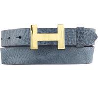 Damen-Gürtel HERMINE aus weichem Vollrindleder Vintage-Look 3 cm | Leder-Gürtel für Damen 30mm | Schmaler Ledergürtel Vintage für Damen 30mm | Gold glänzend | Marine 90cm