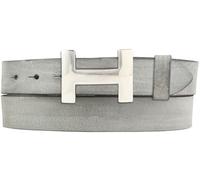 Damen-Gürtel HERMINE aus weichem Vollrindleder Vintage-Look 3 cm | Leder-Gürtel für Damen 30mm | Schmaler Ledergürtel Vintage für Damen 30mm | Silber glänzend | Dunkelgrau 95cm