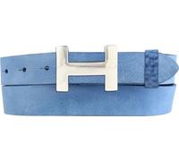 Damen-Gürtel HERMINE aus weichem Vollrindleder Vintage-Look 3 cm | Leder-Gürtel für Damen 30mm | Schmaler Ledergürtel Vintage für Damen 30mm | Silber glänzend | Blau 80cm