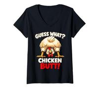 Damen Guess What Chicken Butt Funny Chicken Men Women Kids T-Shirt mit V-Ausschnitt