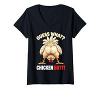 Damen Guess What Chicken Butt Funny Chicken Men Women Kids T-Shirt mit V-Ausschnitt