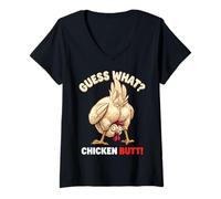 Damen Guess What Chicken Butt Funny Chicken Men Women Kids T-Shirt mit V-Ausschnitt