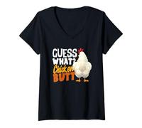 Damen Guess What Chicken Butt Lustiger Retro-Humor-Witz für Kinder T-Shirt mit V-Ausschnitt