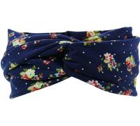 Damen Haarband oder Stirnband in 5 Farben mit Blumen marine, Einheitsgröße