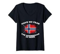 Damen Hab Keine Angst Der Norweger ist da Viking Heritage Design T-Shirt mit V-Ausschnitt