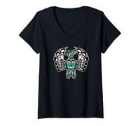 Damen Haida Thunderbird Native Art im Vintage-Stil in Rot und Schwarz T-Shirt mit V-Ausschnitt