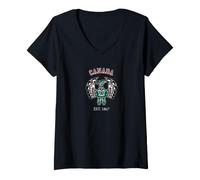 Damen Haida Thunderbird Native Art im Vintage-Stil in Rot und Schwarz T-Shirt mit V-Ausschnitt