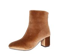 Damen Halb Stiefeletten Mit Absatz Herbst Cowboystiefel Weiter Schaft | Halbstiefel Mit Reißverschluss Stiefeletten Braune Wildleder Damenstiefel Elegant Weitschaftstiefel Knöchelstiefel Schick