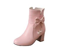 Damen Halb Stiefeletten Mit Absatz Herbst Damenstiefel Elegant Lederstiefel | Stiefeletten Spitz Ankle Boots Schleife Perlenkette Kurzstiefel Herbst Winter Halbstiefel Wasserabweisend Herbstschuhe
