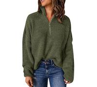 Damen Half Zip Pullover Strickpullover Stehkragen Grobmaschig Elegant Pulli Langarm Grobstrickpullover Lose Winterpullover Warm Turtleneck Sweater Jumpers Oberteile Tops Herbst Outfit Kleidung Frauen