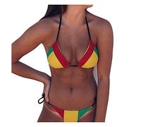 Damen Halfter String Bikini Set Sexy Tanga Frech Zweiteilige Badeanzüge Einfarbige Badebekleidung Badeanzug Damen Sexy,Gelb,M