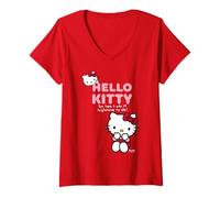 Damen Hallo Kitty Bright Day Frieden Liebe Süße Klassische Freundschaft T-Shirt mit V-Ausschnitt