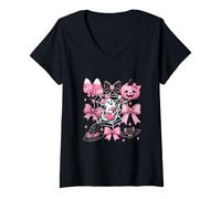 Damen Halloween Collection Bow Tie Boo Playing Guitar Witch's Hat T-Shirt mit V-Ausschnitt