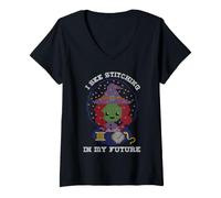 Damen Halloween Kreuzstich Future Ball I See Kreuzstich T-Shirt mit V-Ausschnitt