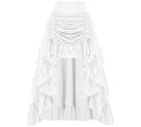 Damen Halloween Rüschengeschichtete Steampunk Gothic Viktorianische Vintage Lange Röcke Elastischer Taille Mittelalterlich Renaissance Retro Piraten Maxiröcke, weiß, 38