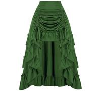 Damen Halloween Rüschengeschichtete Steampunk Gothic Viktorianische Vintage Lange Röcke Elastischer Taille Mittelalterlich Renaissance Retro Piraten Maxiröcke, grün, 40