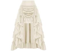 Damen Halloween Rüschengeschichtete Steampunk Gothic Viktorianische Vintage Lange Röcke Elastischer Taille Mittelalterlich Renaissance Retro Piraten Maxiröcke, beige, 40