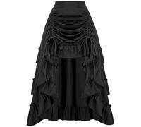 Damen Halloween Rüschengeschichtete Steampunk Gothic Viktorianische Vintage Lange Röcke Elastischer Taille Mittelalterlich Renaissance Retro Piraten Maxiröcke, Schwarz , 40