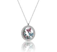 Damen Halskette 925 Sterling Silber - Schmetterling Anhänger mit bunten Zirkonia Steinen, Rosegold Glücksbringer Collier