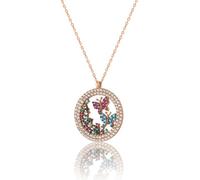 Damen Halskette 925 Sterling Silber - Schmetterling Anhänger mit bunten Zirkonia Steinen, Rosegold Glücksbringer Collier