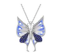 Damen Halskette 925 Sterling Silber - Schmetterling Anhänger mit hellblauer Emaille, Collier für Frauen & Mädchen, 42 cm