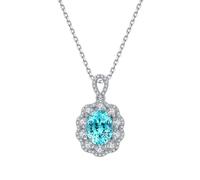 Damen-Halskette aus 925er-Sterlingsilber, Flower Lake Blue, 2,4/3,1 ct, im Labor hergestellter Turmalin, 8 x 7 mm, Anhängerkette 18 Zoll